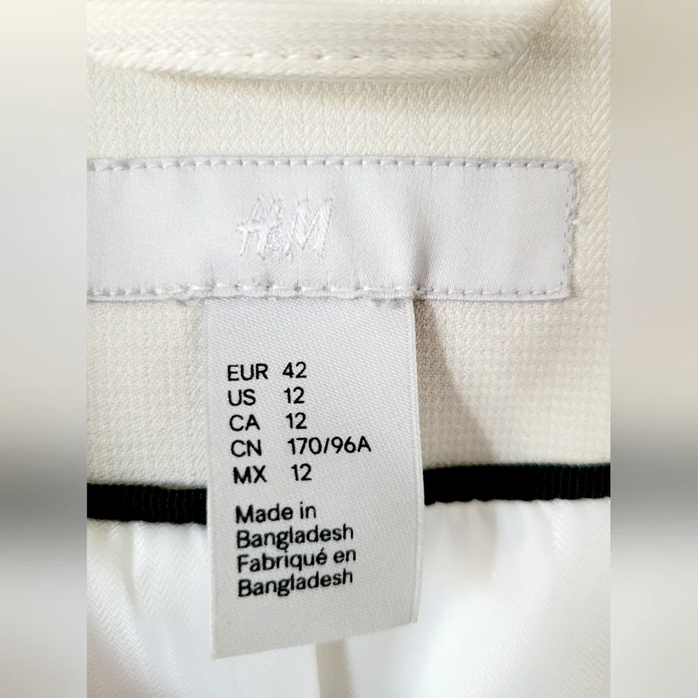H&M Women's Fitted Blazer Ivory/Light Cream Woven Lined One Button New Medium - Picture 2 of 16